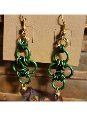 Green Gold Chainmail Earrings